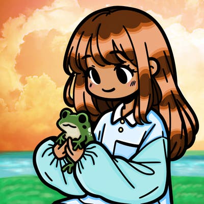 girl with long hair and a oversized shirt. and she is holding a frog