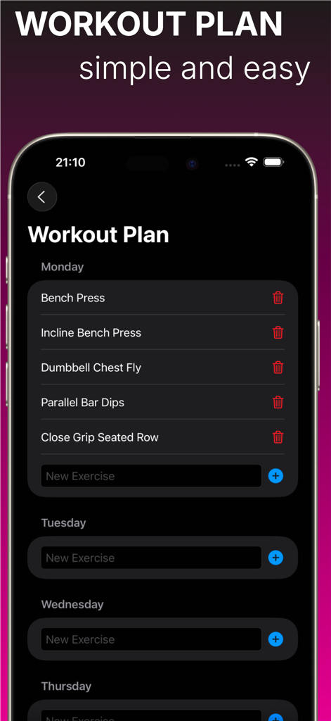AndroTrack: Gym & Testosterone - AndroTrack app workout plan screen showing strength training exercises