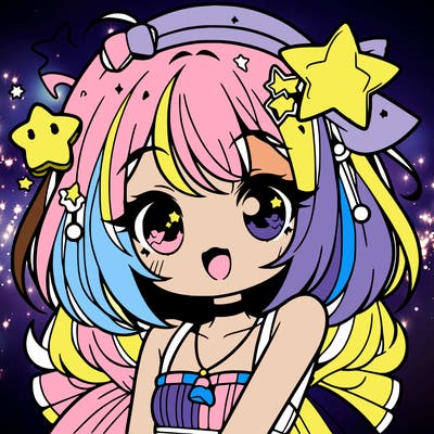 cute anime girl with star accessories
