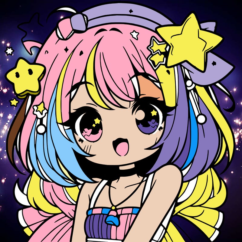 cute anime girl with star accessories