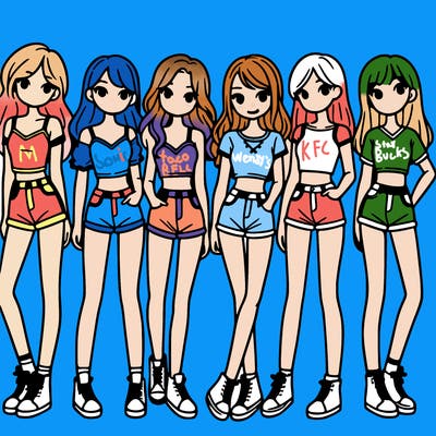 a group of girls wearing crop tops and shorts