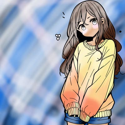 manga teen girl  in a sweater and baggy pants