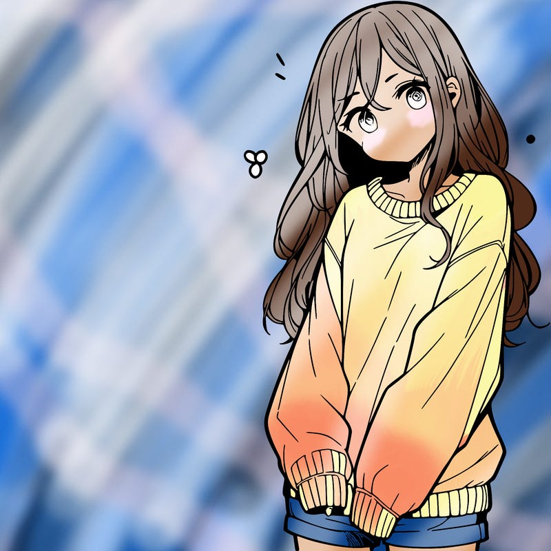 manga teen girl  in a sweater and baggy pants