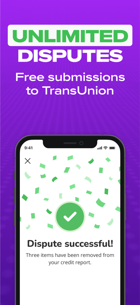 Bolster: Get Your Credit Right - Bolster app screen showing a successful credit report dispute notification with a green checkmark.
