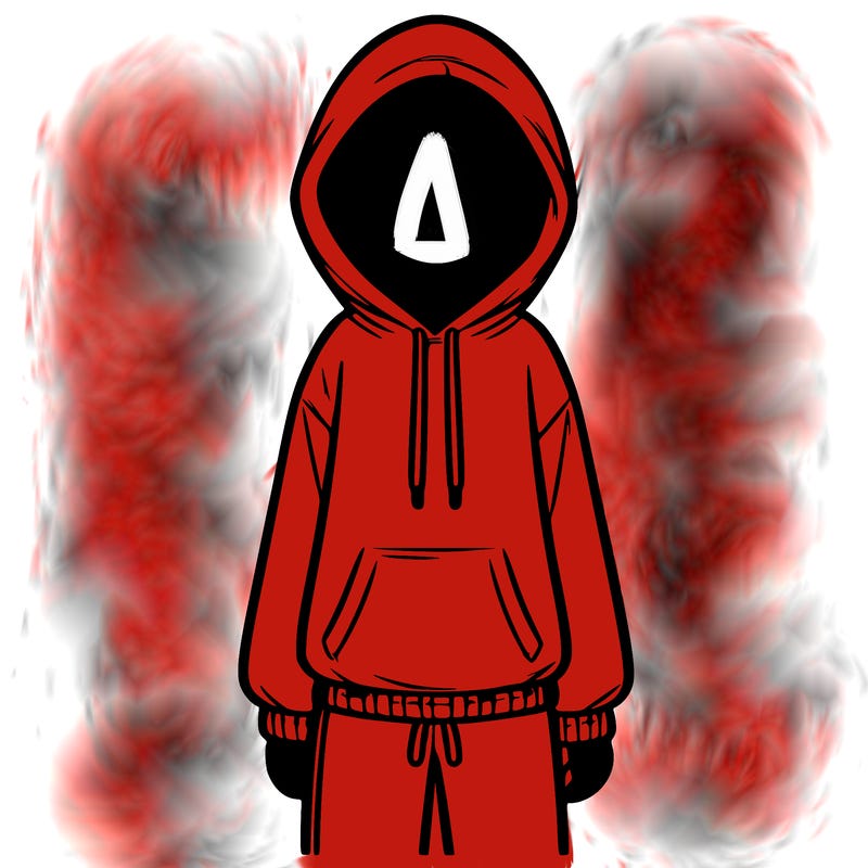 faceless girl in a tracksuit with a hood on and no hair