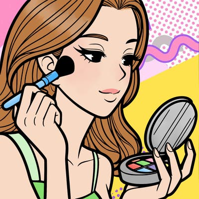 little girl putting on makeup