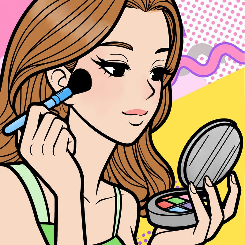 little girl putting on makeup