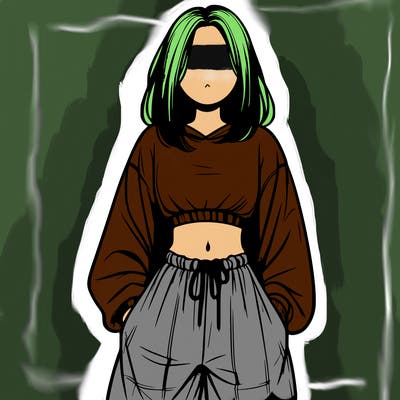 realistic girl faceless with baggy pants and a crop top