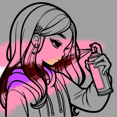 a realistic girl spray painting