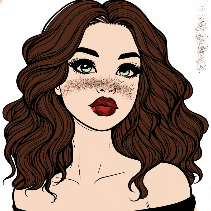 realistic girl with wavy hair and lips