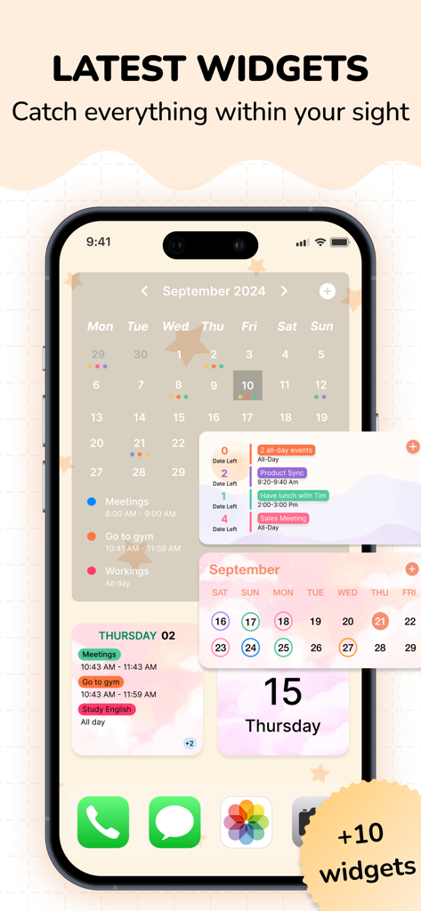 Aesthetic pastel iPhone widgets for calendar events and task tracking