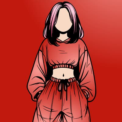 realistic girl faceless with baggy pants and a crop top