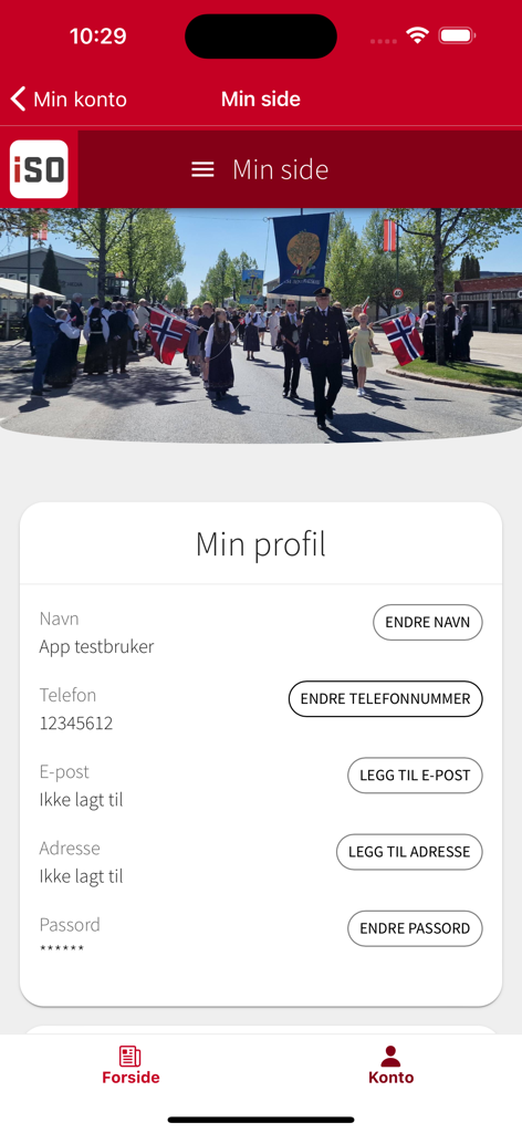 Écran du profil utilisateur de l'application d'actualités iSolør montrant les détails du compte et les options d'abonnement