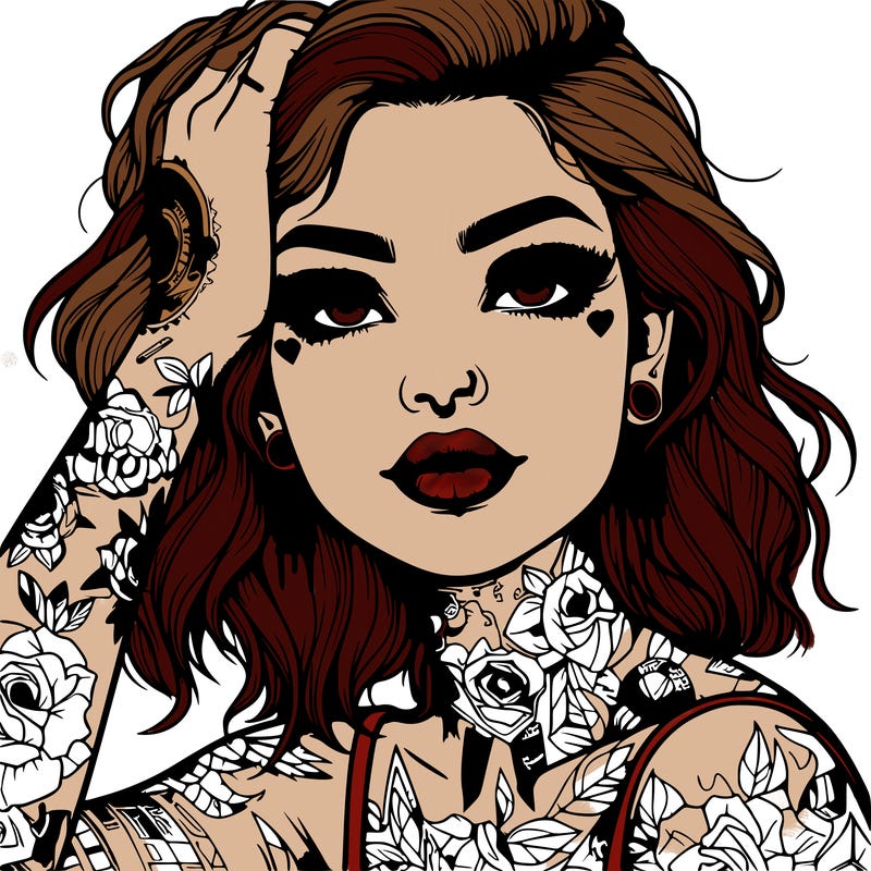 realistic girl with tattoos all over