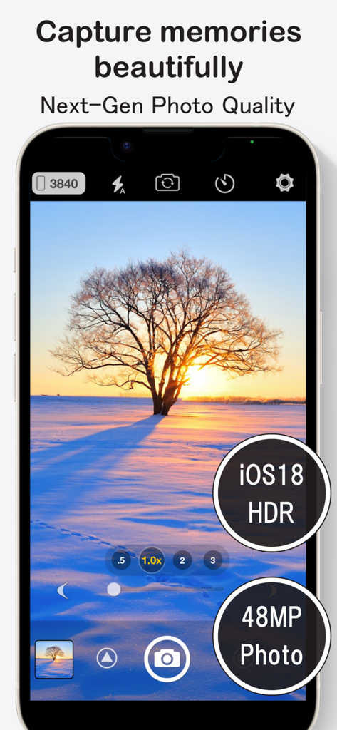 StageCameraHD2 - 48MP with HDR - StageCameraHD2 app interface capturing a 48MP HDR sunset photo