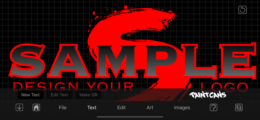 Graffiti Fonts - Graffwriter - Interface of the Graffwriter app showing a sample graffiti logo design with bold typography and editing tools over a black grid.