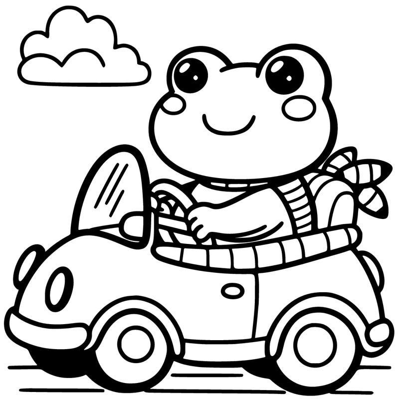 cute frog driveing a car