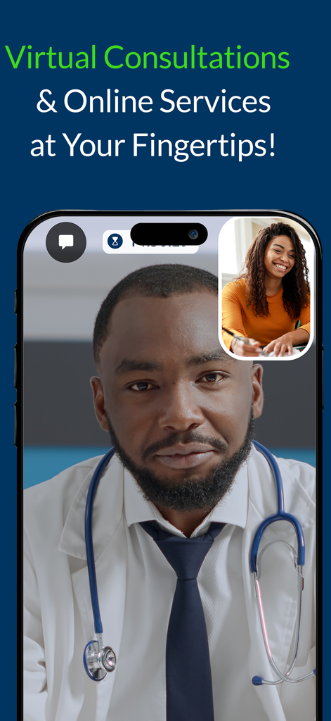 A doctor conducting a virtual medical consultation with a smiling patient on the TanzMED Business app.