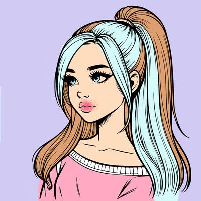 realistic girl with a high ponytail