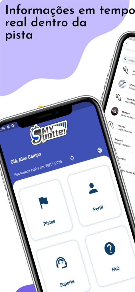 MySpotter - MySpotter app home screen displaying the main menu and a list of racing tracks