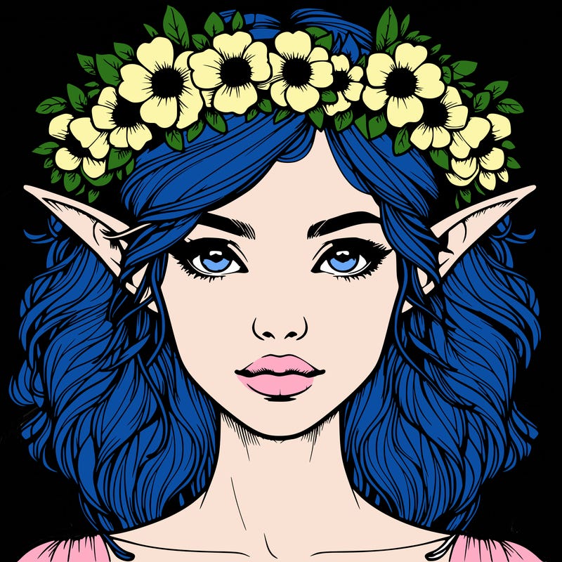 realistic female elf with flower crown