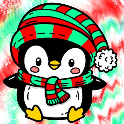 christmas penguin whith a hat and scarf