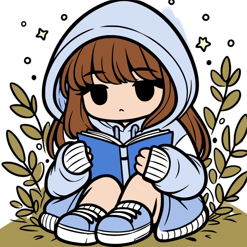 girl in oversized hoodie reading a book