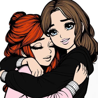 realistic 2 girls hugging each other