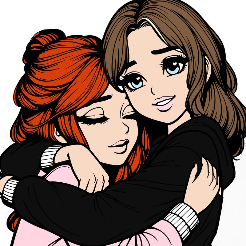realistic 2 girls hugging each other