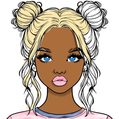 realistic girl with two buns in hair and lips