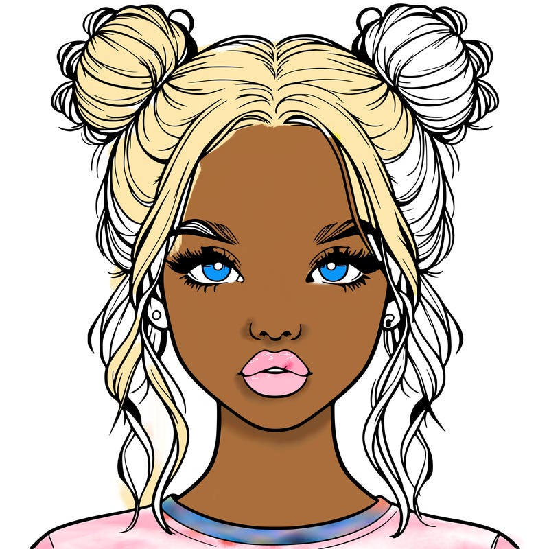 realistic girl with two buns in hair and lips