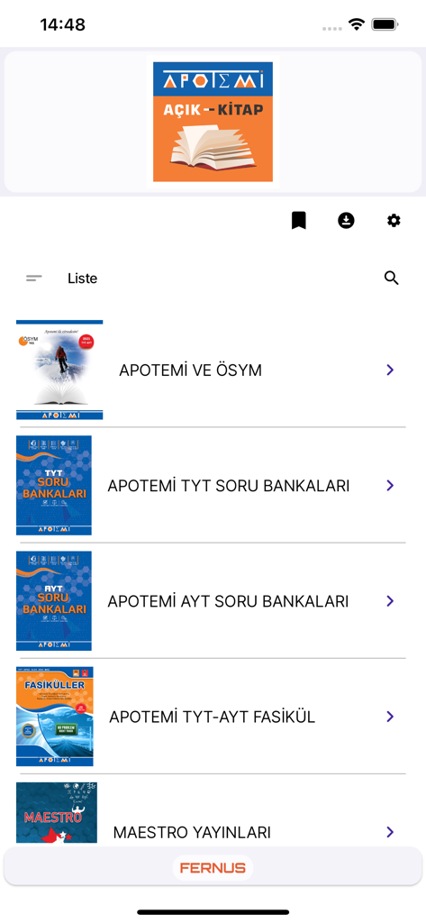 Apotemi Açık Kitap - List of exam preparation book categories in the Apotemi Acik Kitap mobile app