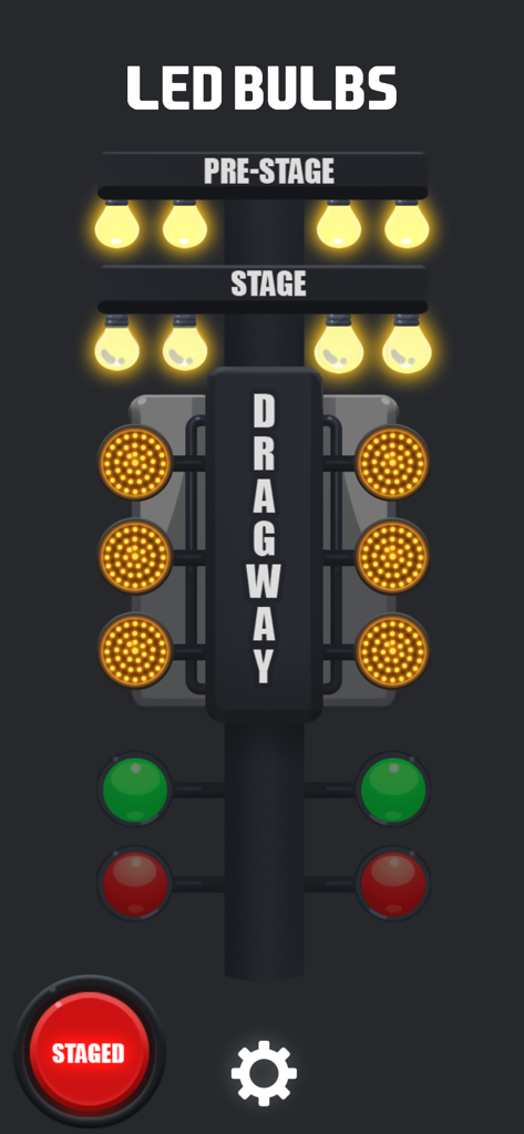 .000 Practice Tree - Drag racing practice tree simulation interface with LED bulbs and a red staged button