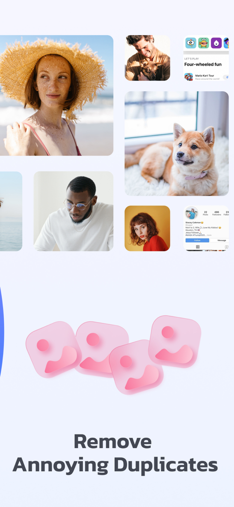 Boosty: Smart Storage Cleaner - Boosty app interface showing the feature to remove annoying duplicate photos from a smartphone gallery