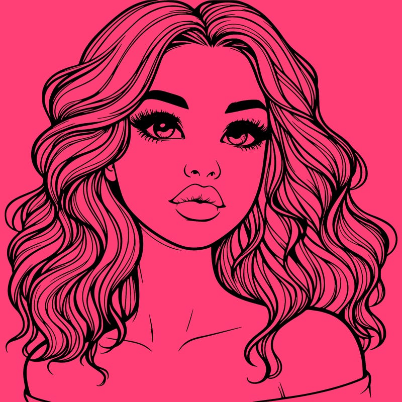 realistic girl with wavy hair and lips