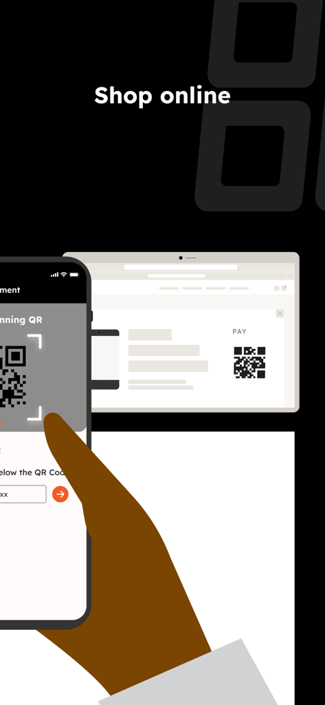 Scanning a QR code on a laptop screen with a smartphone to shop online
