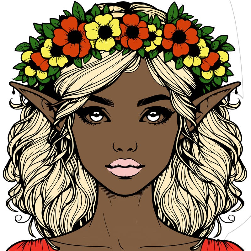 realistic female elf with flower crown