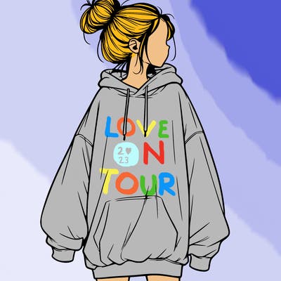 realistic girl with a oversized sweatshirt on and a bun