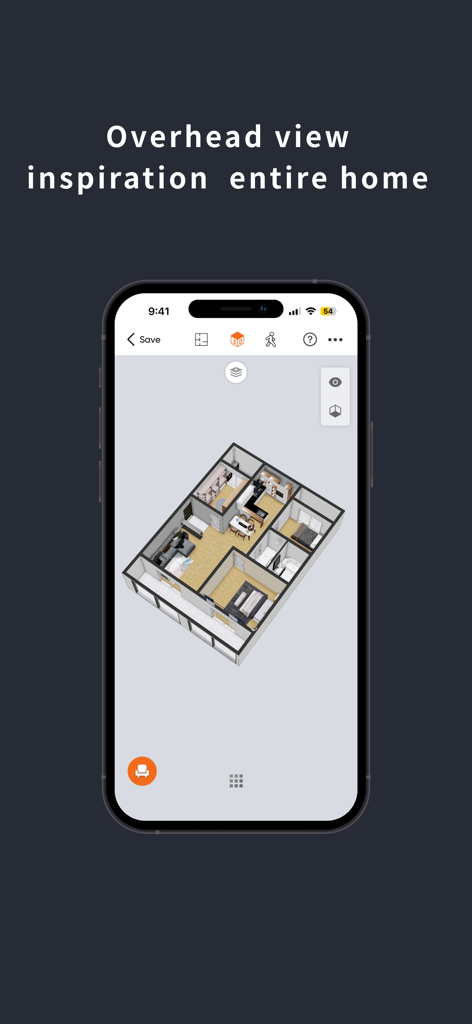 JoyPlan-Quick House Design 3D - Overhead 3D view of a complete home floor plan designed in the JoyPlan app