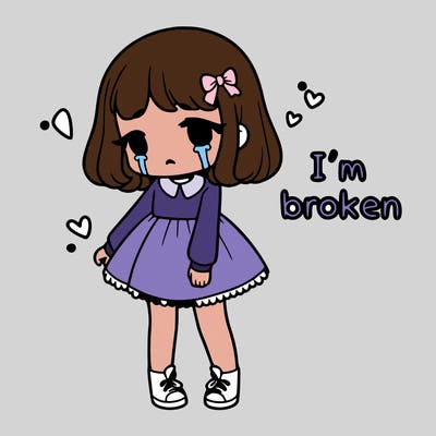 sad girl with the words i'm broken above her