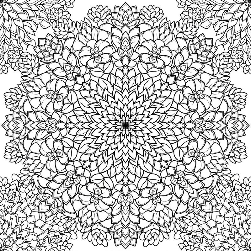 Immerse yourself in the beauty of nature with this exquisite succulent mandala coloring page. Its intricate patterns, inspired by real succulent rosettes, offer a wonderfully detailed and relaxing creative experience.