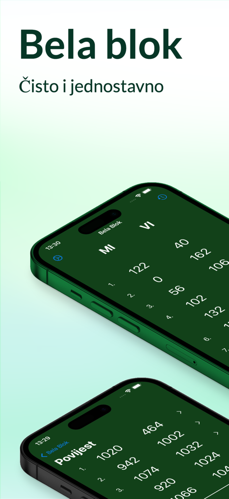 Bela Blok - Bela Blok mobile app interface for tracking scores in Belot card games