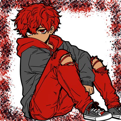 a male hoddie ripped jeans messy hair anime