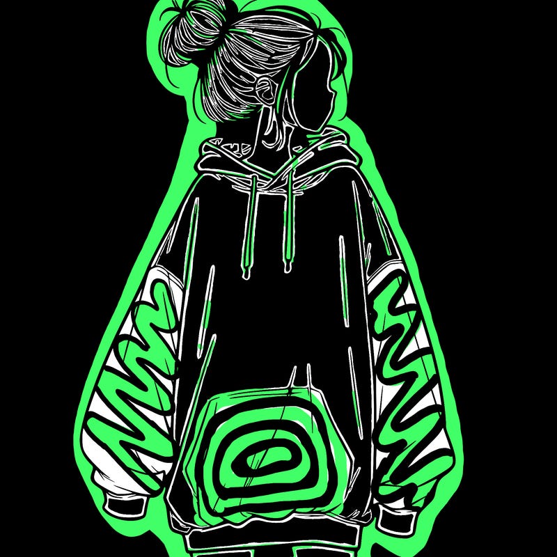 realistic girl with a oversized sweatshirt on and a bun