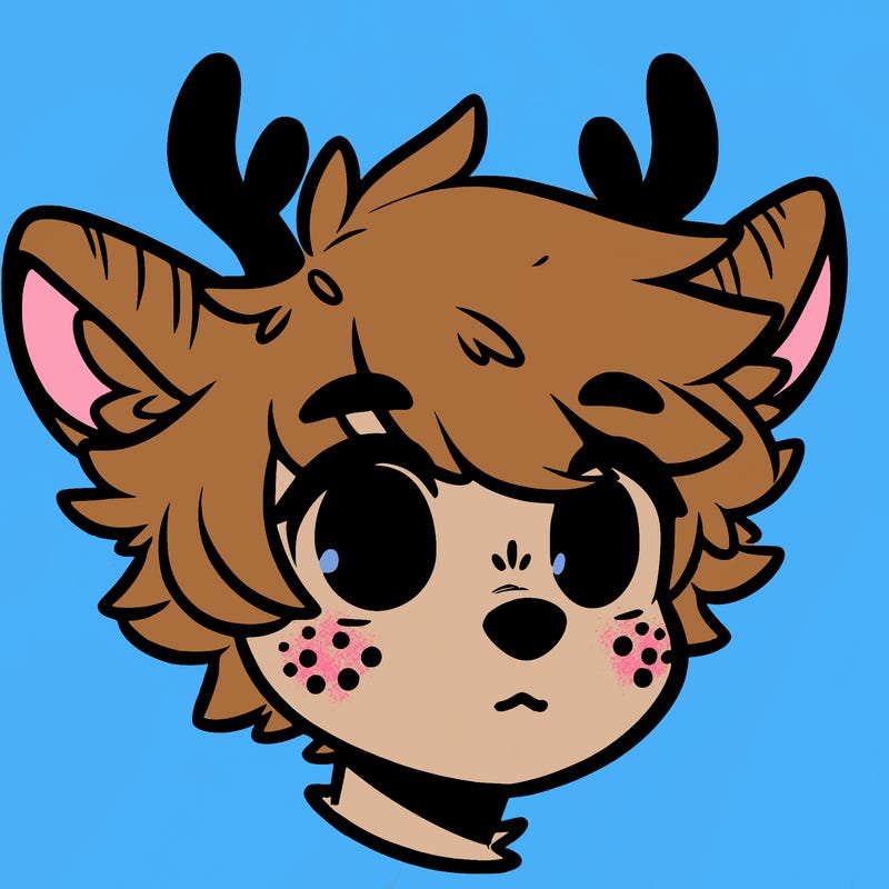 a humanoid deer with soft fluffy ears