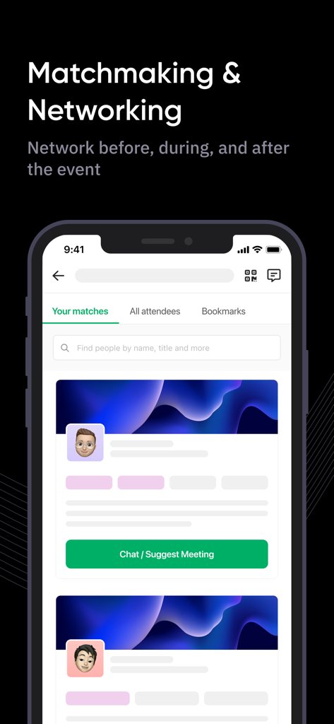 Brella.io - Brella app interface showing professional matchmaking and networking features