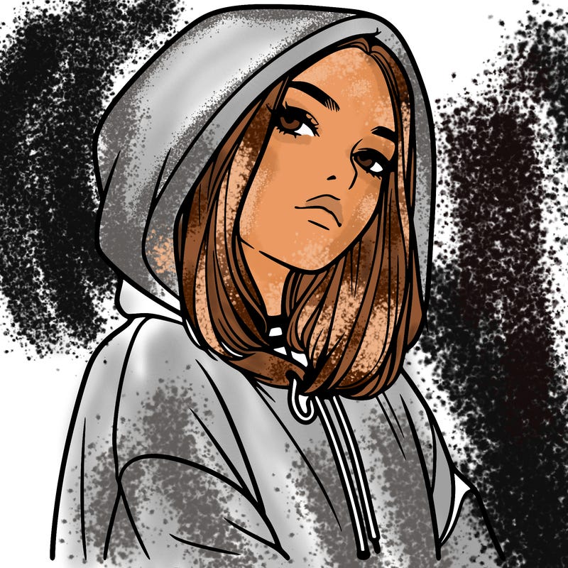 a realistic girl in a hoodie