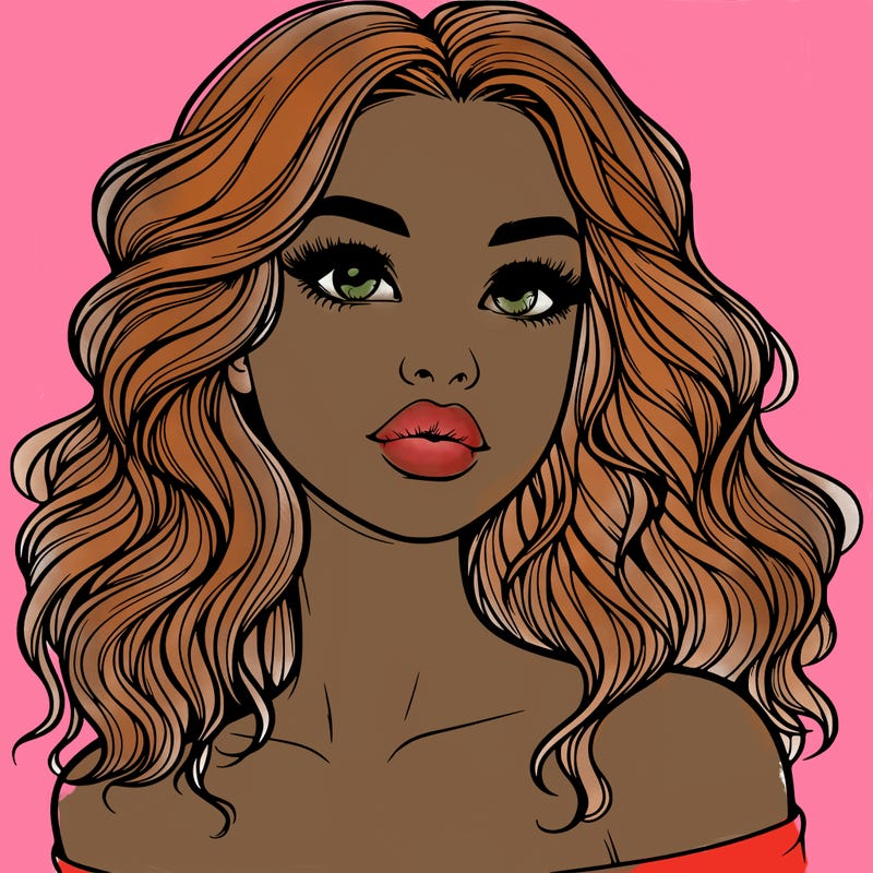 realistic girl with wavy hair and lips