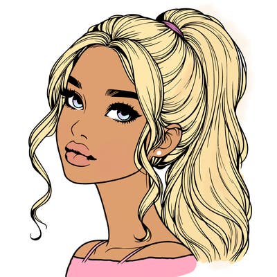 realistic girl with a ponytail on her hair and lips