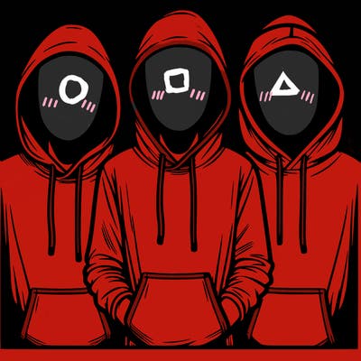 3 faceless people in  hoodies